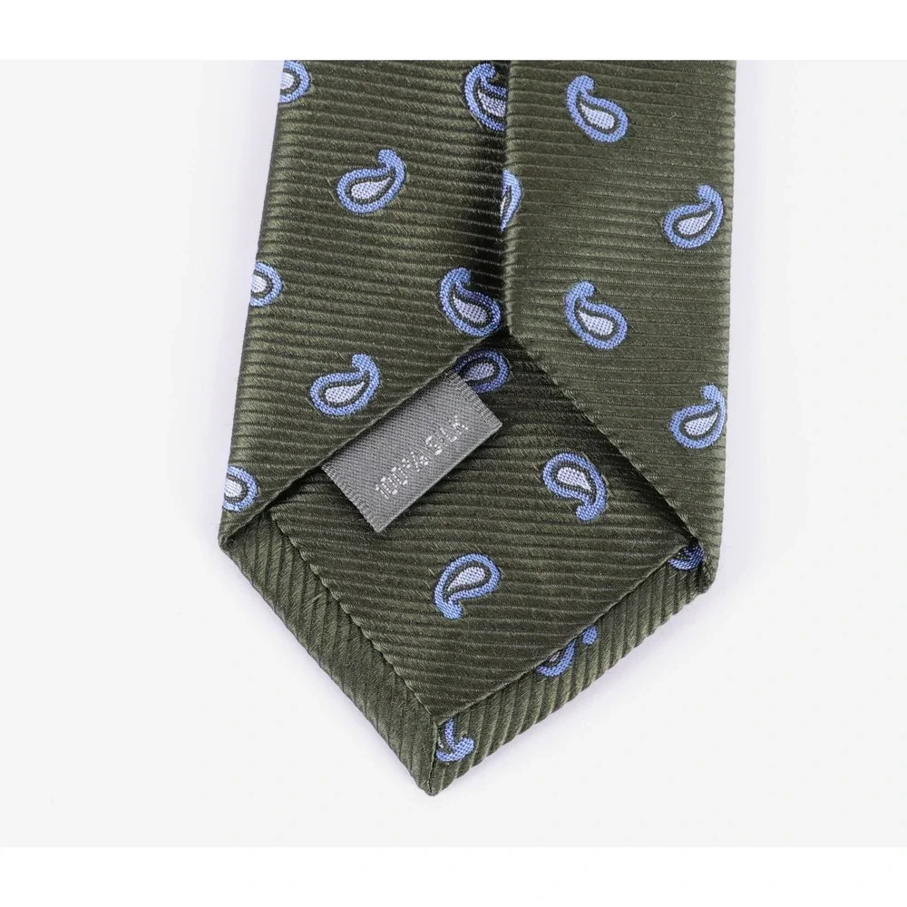 Daniel Cremieux 7 Fold Silk Necktie Tie Olive Green Paisley Made in Italy